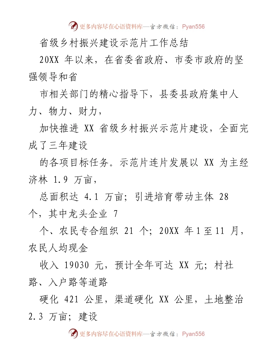 [工作总结] 乡村振兴 - 省级乡村振兴示范片建设成效总结.docx_第1页
