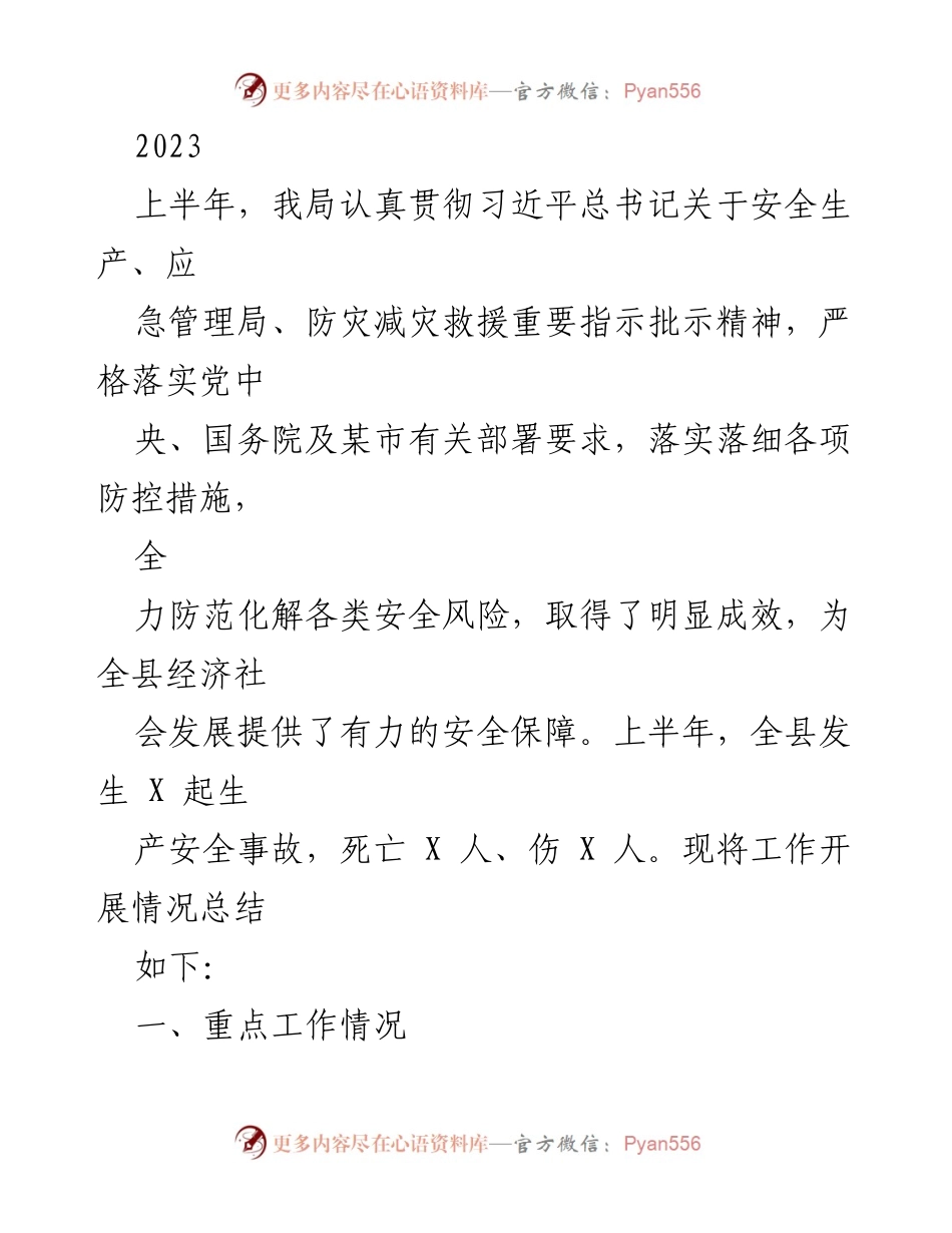 [工作总结] 上半年安全生产工作 - 2023年上半年安全生产工作总结报告.docx_第1页