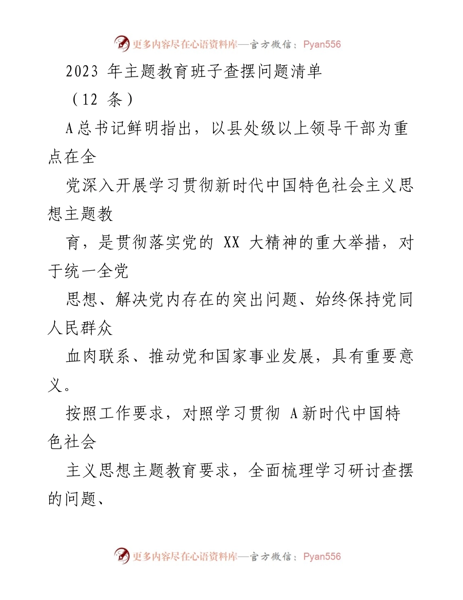 [工作总结] 主题教育 - 2023年主题教育班子问题查摆总结.docx_第1页