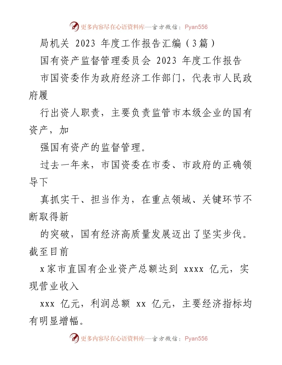 [工作总结] 2023年度工作报告 - 市国资委2023年度工作总结与发展成就.docx_第1页