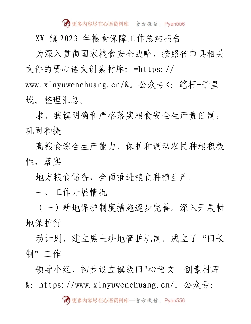 [工作总结] XX镇粮食保障工作 - 2023年粮食保障工作总结报告.docx_第1页