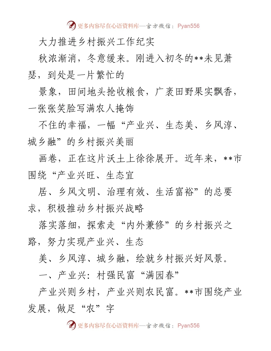 [工作总结] 乡村振兴 - 大力推进乡村振兴工作纪实.docx_第1页
