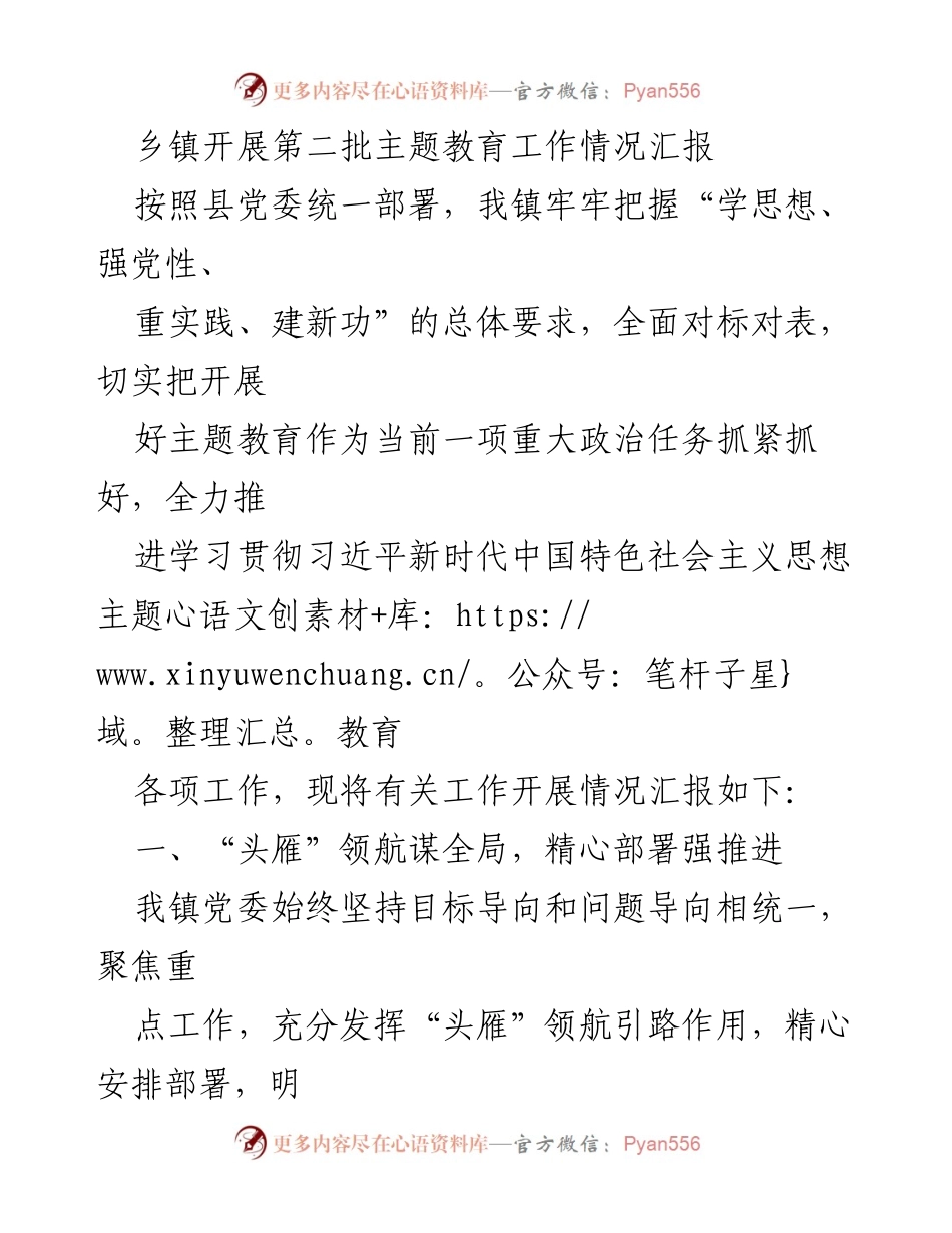 [工作总结] 乡镇主题教育 - 乡镇第二批主题教育工作开展情况汇报.docx_第1页