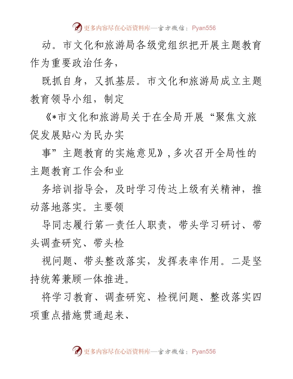 [工作总结] 主题教育 - 市文化和旅游局“聚焦文旅促发展贴心为民办实事”主题教育工作总结报告.docx_第2页
