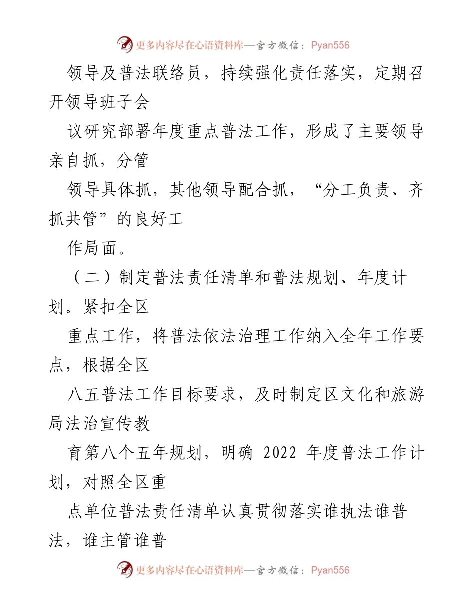 [工作总结] XX市文旅局 - 2022年度普法工作履职情况报告.docx_第2页