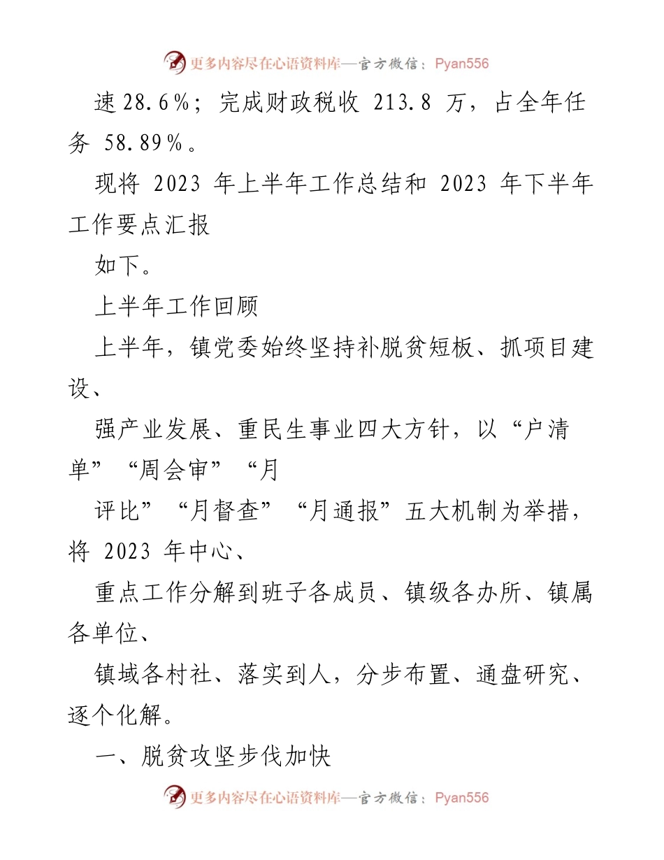 [工作总结] XX 镇 - 2023 年上半年工作总结及下半年工作要点报告.docx_第2页