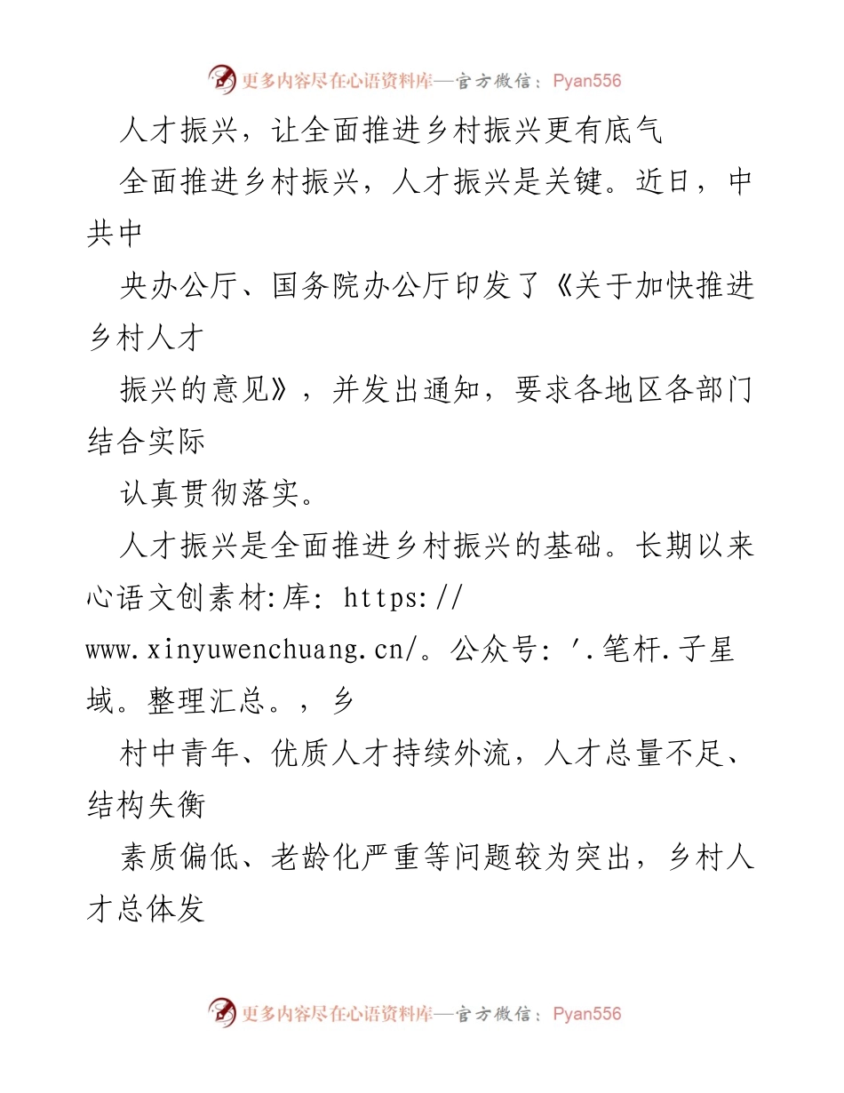 [工作总结] 乡村振兴 - 人才振兴：推动乡村振兴的核心动力.docx_第1页