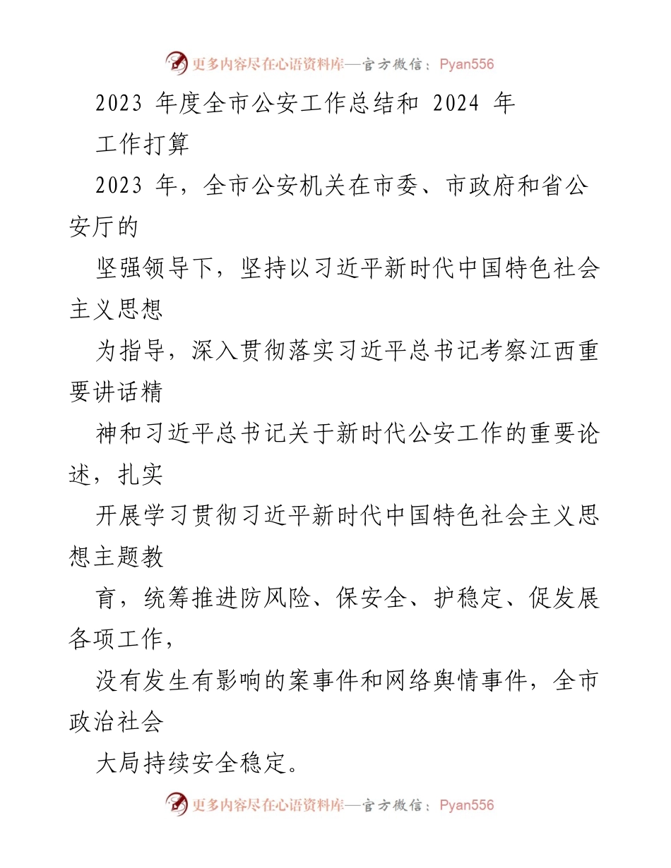 [工作总结] 2023年度全市公安工作 - 2023年全市公安工作总结与2024年工作展望.docx_第1页