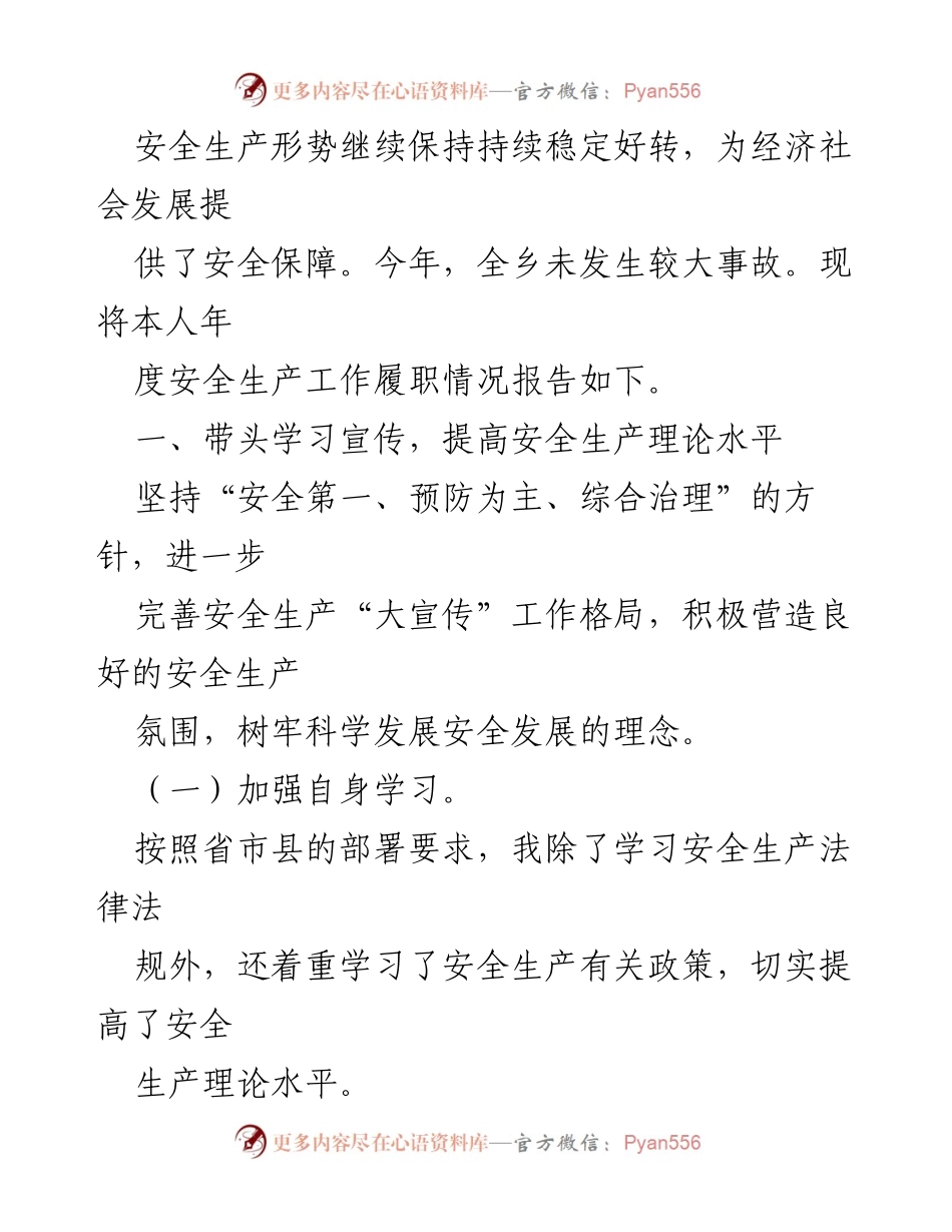 [工作总结] 乡镇安全生产 - 2022年乡镇安全生产工作履职报告.docx_第2页