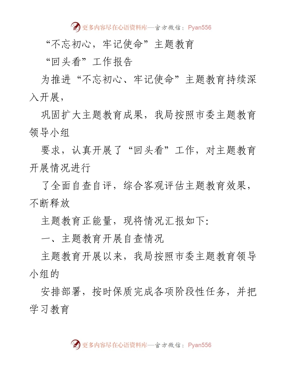[工作总结] 主题教育 - “回头看”工作报告总结与评估.docx_第1页
