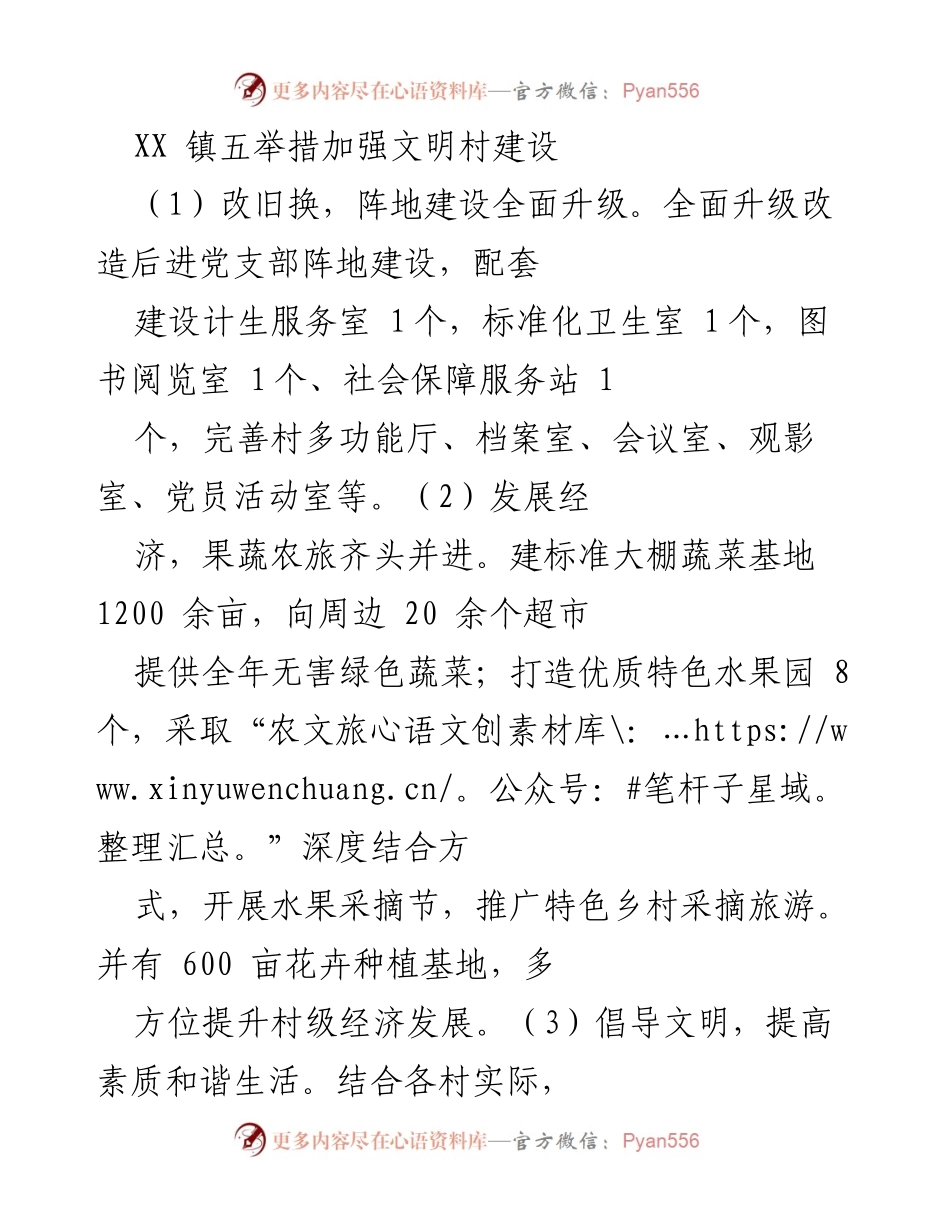 [工作总结] XX镇 - 五举措推动文明村建设提升.docx_第1页