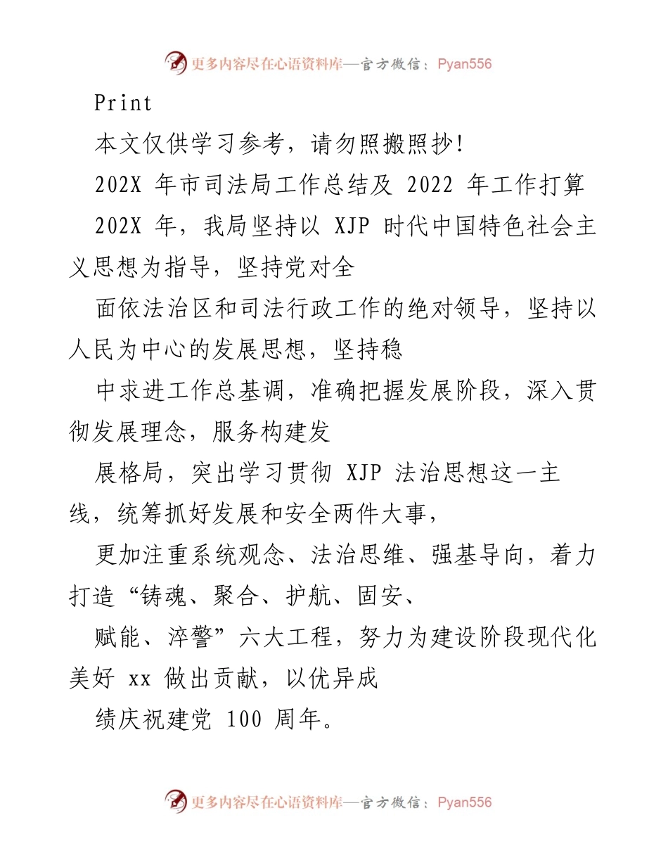 [工作总结] 202X年市司法局 - 202X年市司法局工作总结及2022年工作打算.docx_第1页