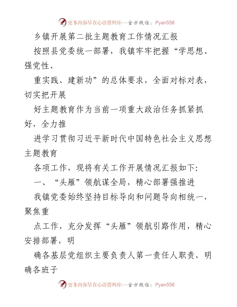 [工作总结] 乡镇 - 第二批主题教育工作开展情况汇报.docx_第1页