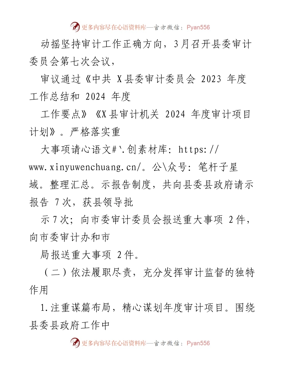 [工作总结] X县审计局 - 2024年度上半年审计工作总结与成效分析.docx_第2页