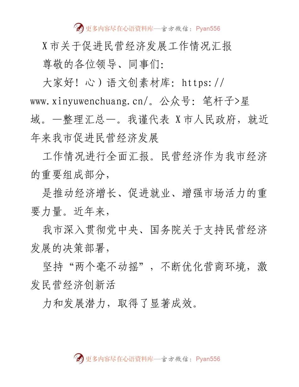 [工作总结] X市民营经济发展 - X市民营经济发展工作情况汇报.docx_第1页