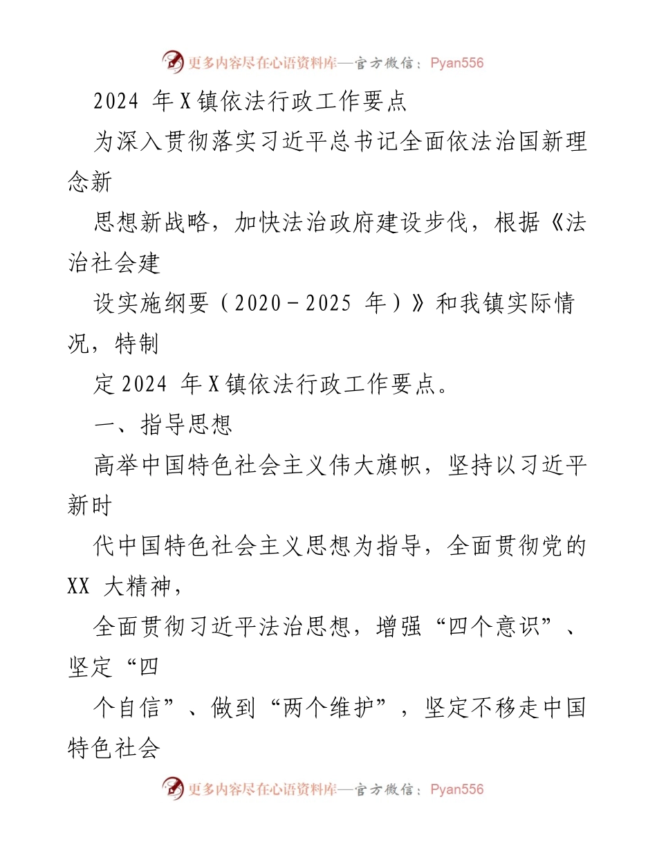 [工作总结] X镇 - 2024年X镇依法行政工作要点.docx_第1页