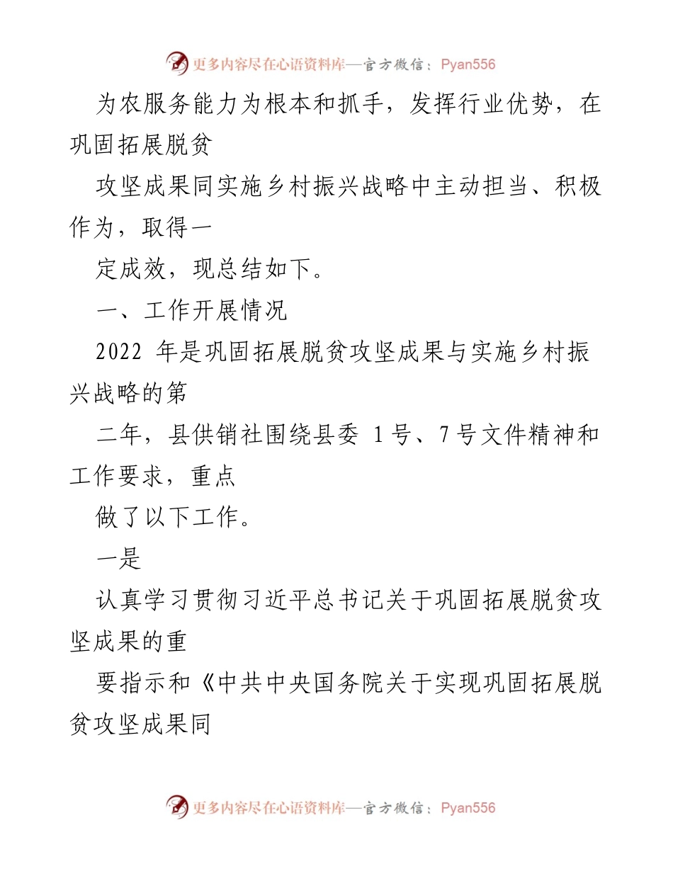 [工作总结] 乡村振兴 - XX县供销社2022年度乡村振兴帮扶工作总结.docx_第2页