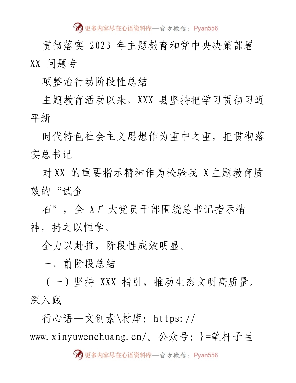 [工作总结] 主题教育活动 - 2023年主题教育专项整治行动阶段性总结.docx_第1页