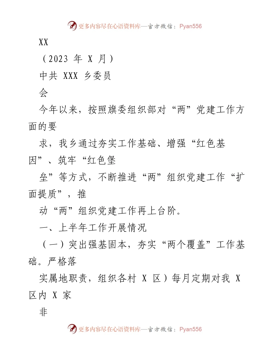 [工作总结] 乡镇党建工作 - 2023年上半年“两组织”党建工作总结与下半年工作思路.docx_第1页