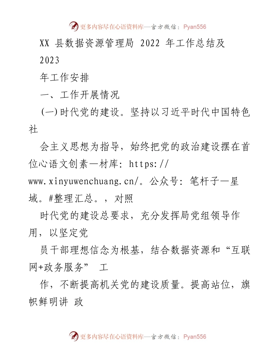 [工作总结] XX县数据资源管理局 - 2022年工作总结与2023年工作安排.docx_第1页