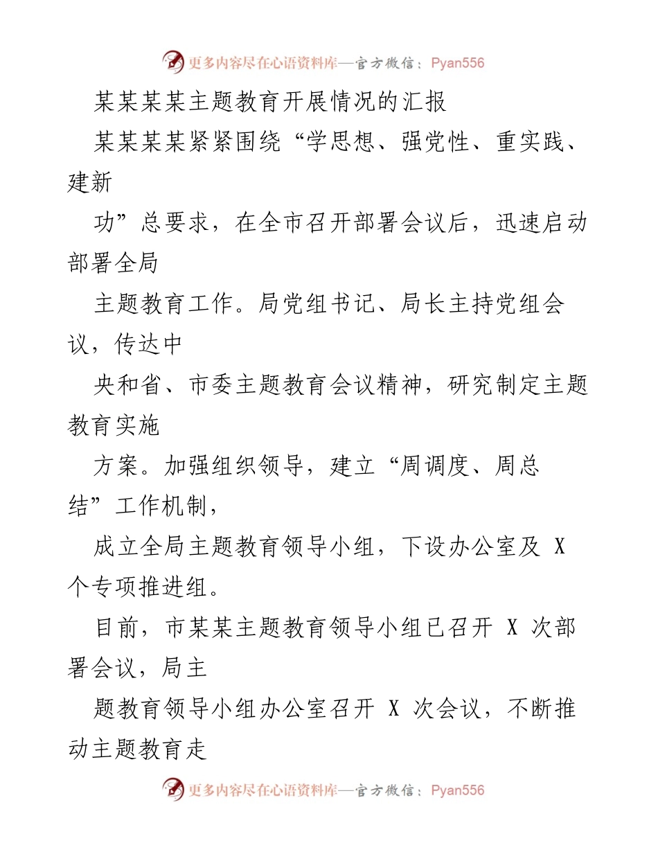 [工作总结] 主题教育开展情况 - 某某某某主题教育工作总结报告.docx_第1页
