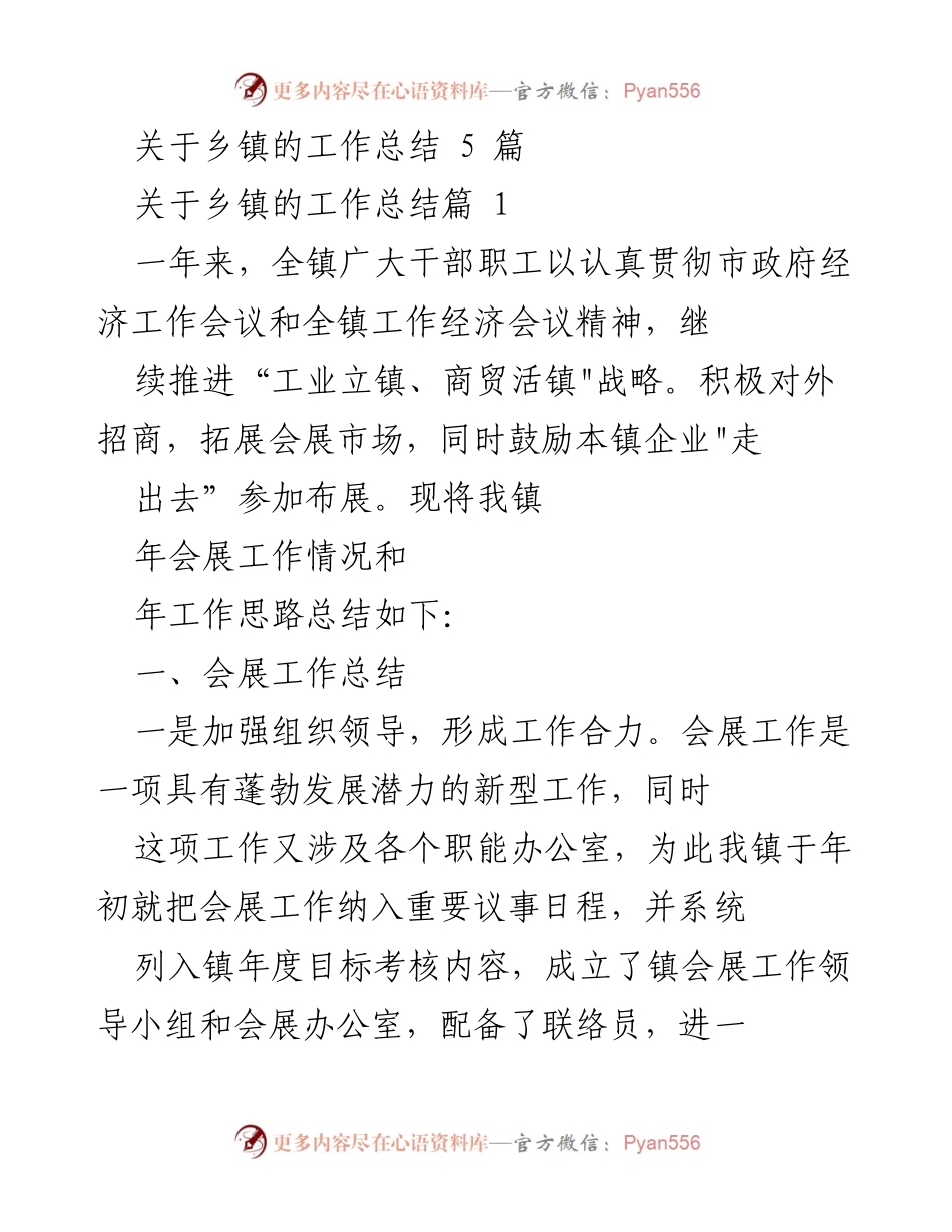 [工作总结] 乡镇工作 - 乡镇会展工作总结与未来规划.docx_第1页