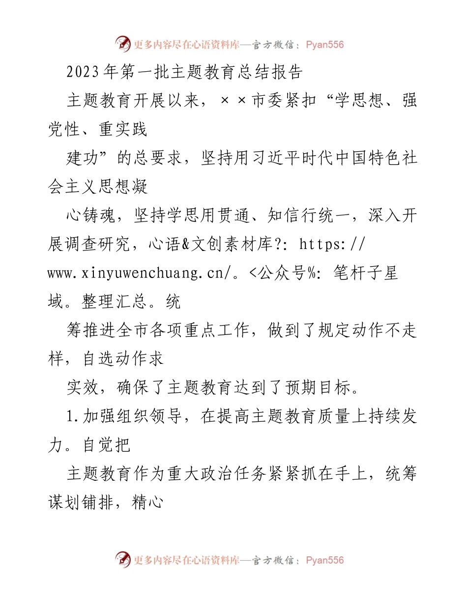[工作总结] 主题教育 - 2023年第一批主题教育实施及成效总结报告.docx_第1页