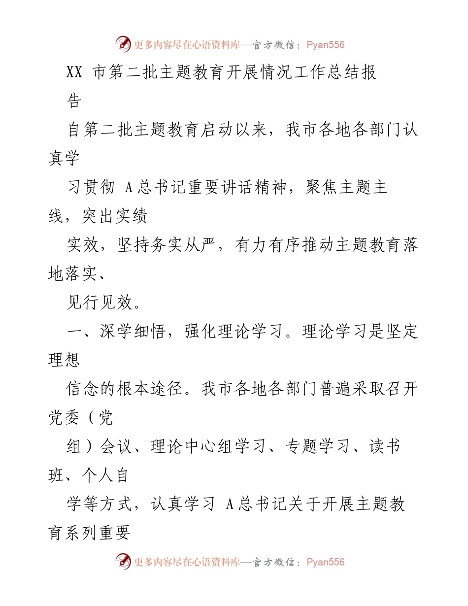 [工作总结] 主题教育 - XX市第二批主题教育开展情况总结报告_2.docx_第1页