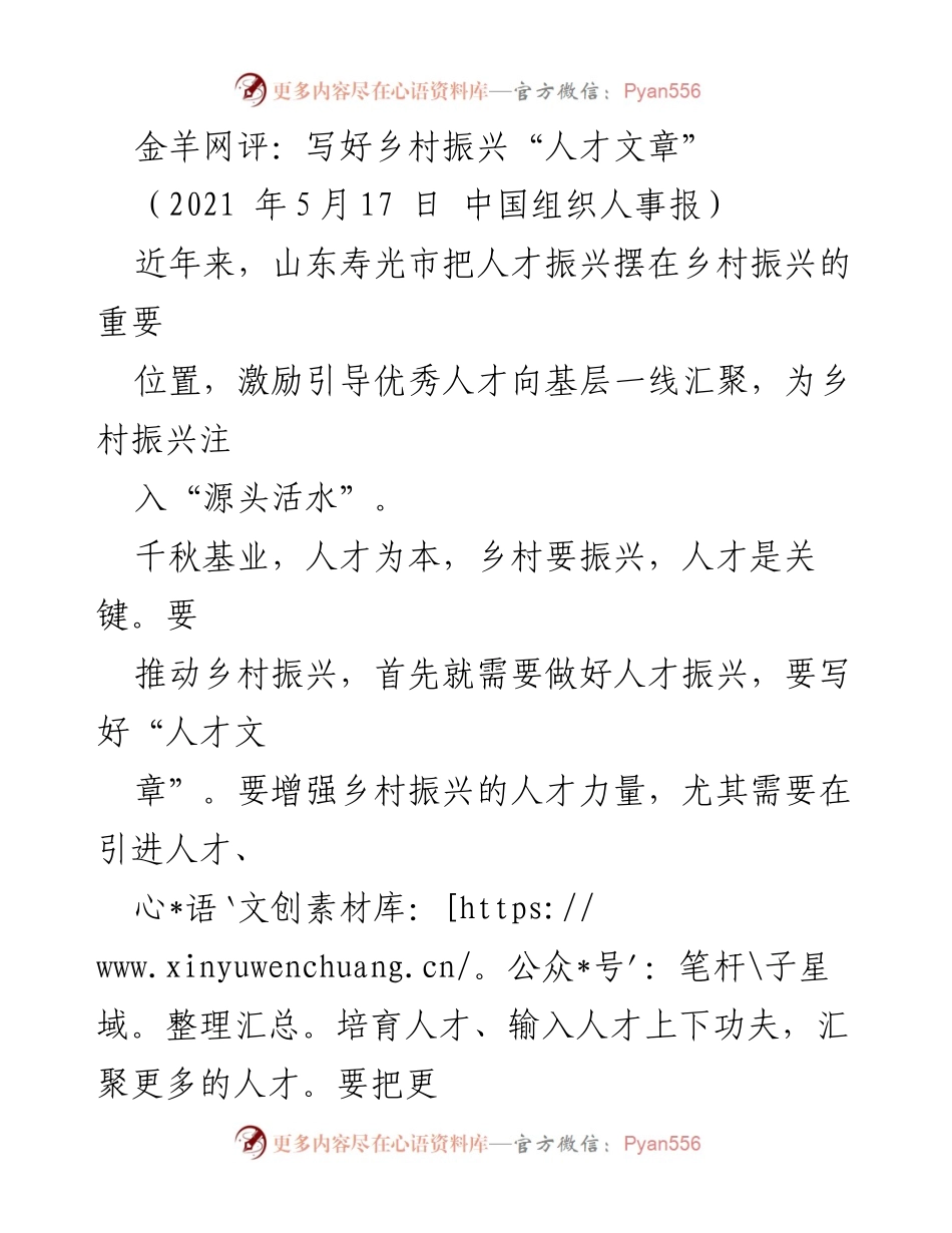 [工作总结] 乡村振兴 - 增强乡村振兴的人才力量.docx_第1页