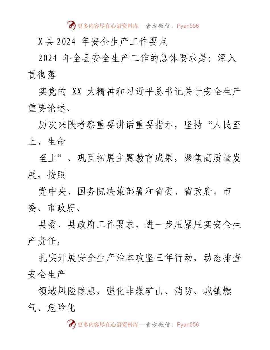 [工作总结] X县2024年安全生产工作会议 - X县2024年安全生产工作要点总结.docx_第1页