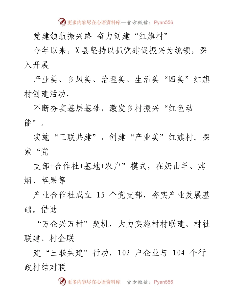 [工作总结] 乡村振兴 - 党建引领，助力“红旗村”创建活动总结.docx_第1页