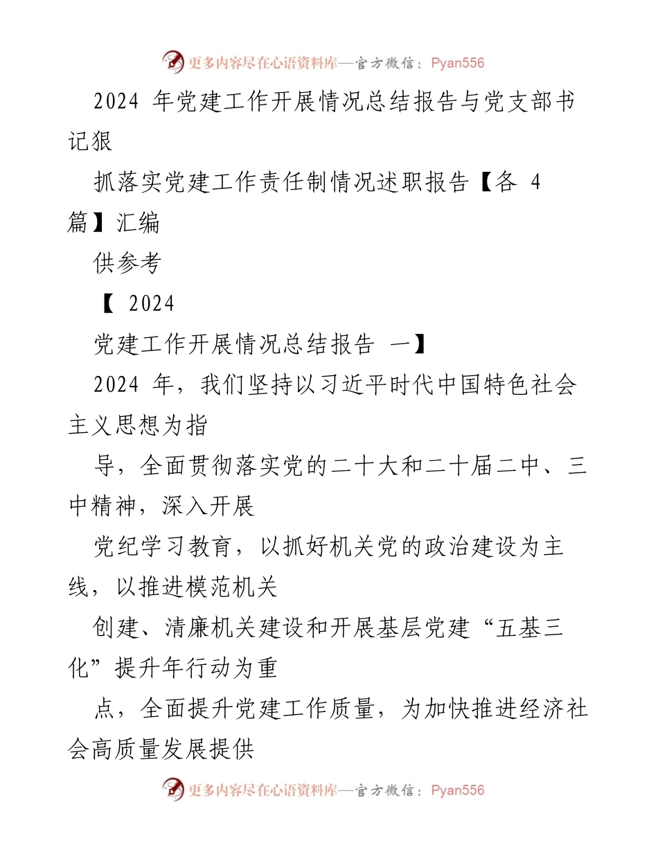 [工作总结] 2024年党建工作 - 2024年党建工作开展情况总结与责任落实述职报告.docx_第1页