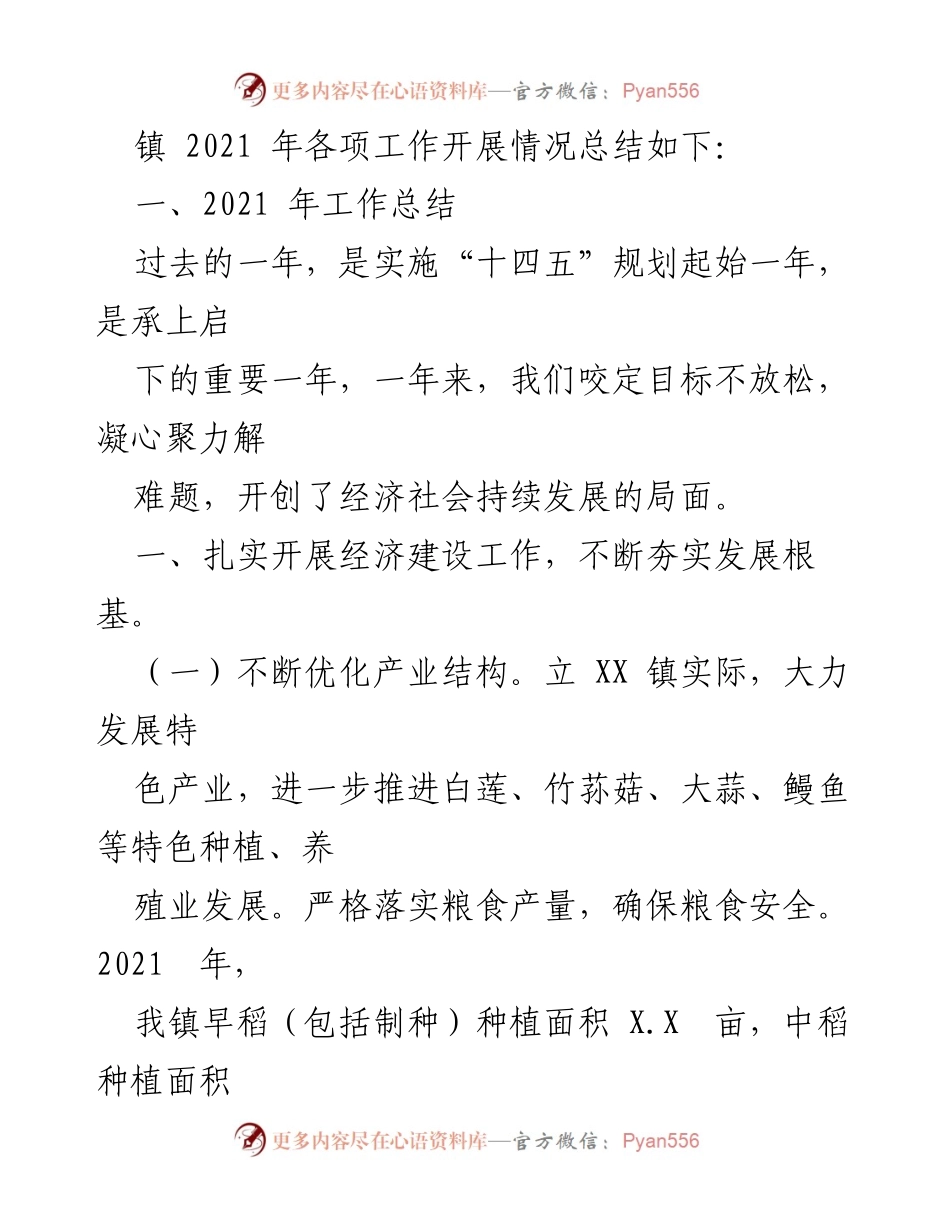 [工作总结] XX 镇 - 2021 年度工作总结与 2022 年工作计划.docx_第2页