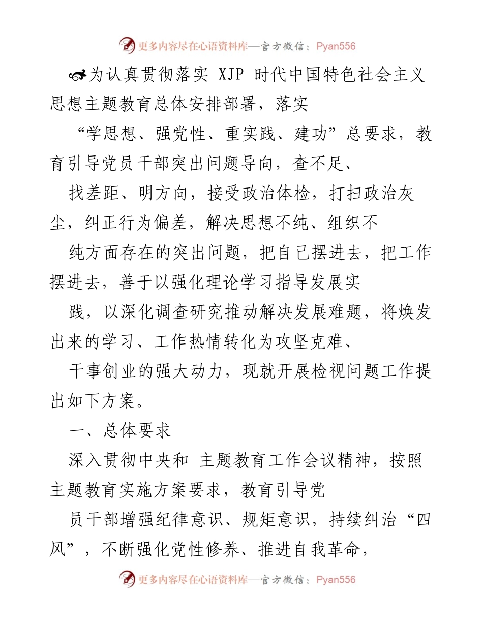 [工作总结] 主题教育实施 - 党员干部问题检视与整改方案.docx_第1页