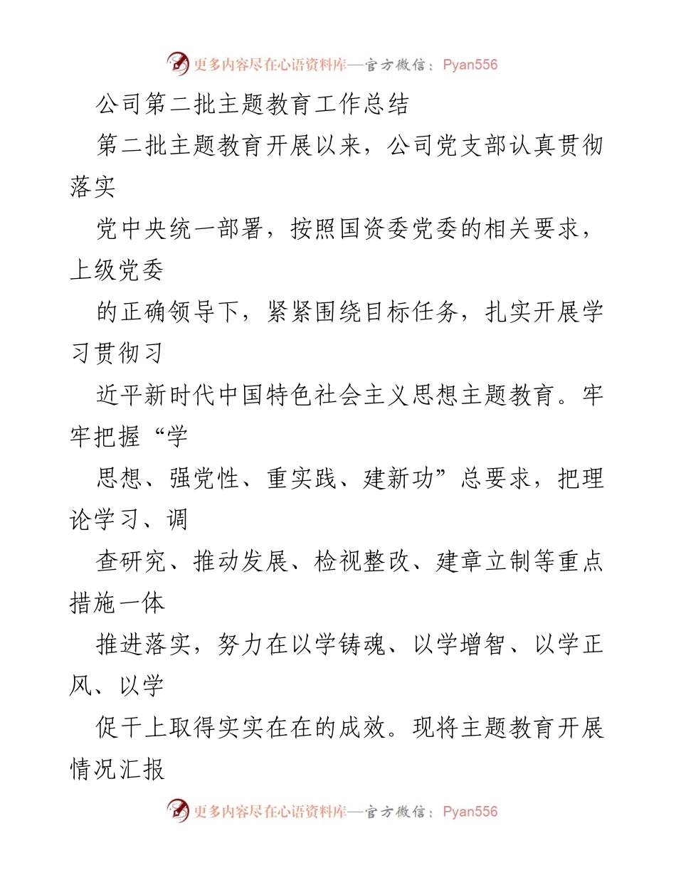 [工作总结] 主题教育 - 公司第二批主题教育工作总结_1.docx_第1页