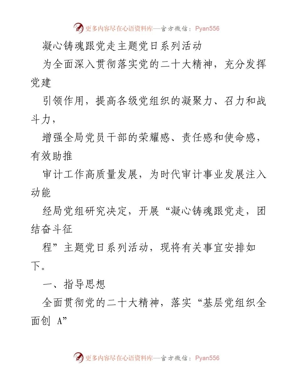 [工作总结] 主题党日活动 - 凝心铸魂跟党走：推动审计高质量发展的系列活动总结.docx_第1页