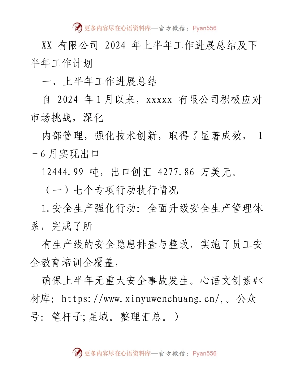 [工作总结] 上半年工作总结会议 - XX有限公司2024年上半年工作进展与下半年计划分析.docx_第1页