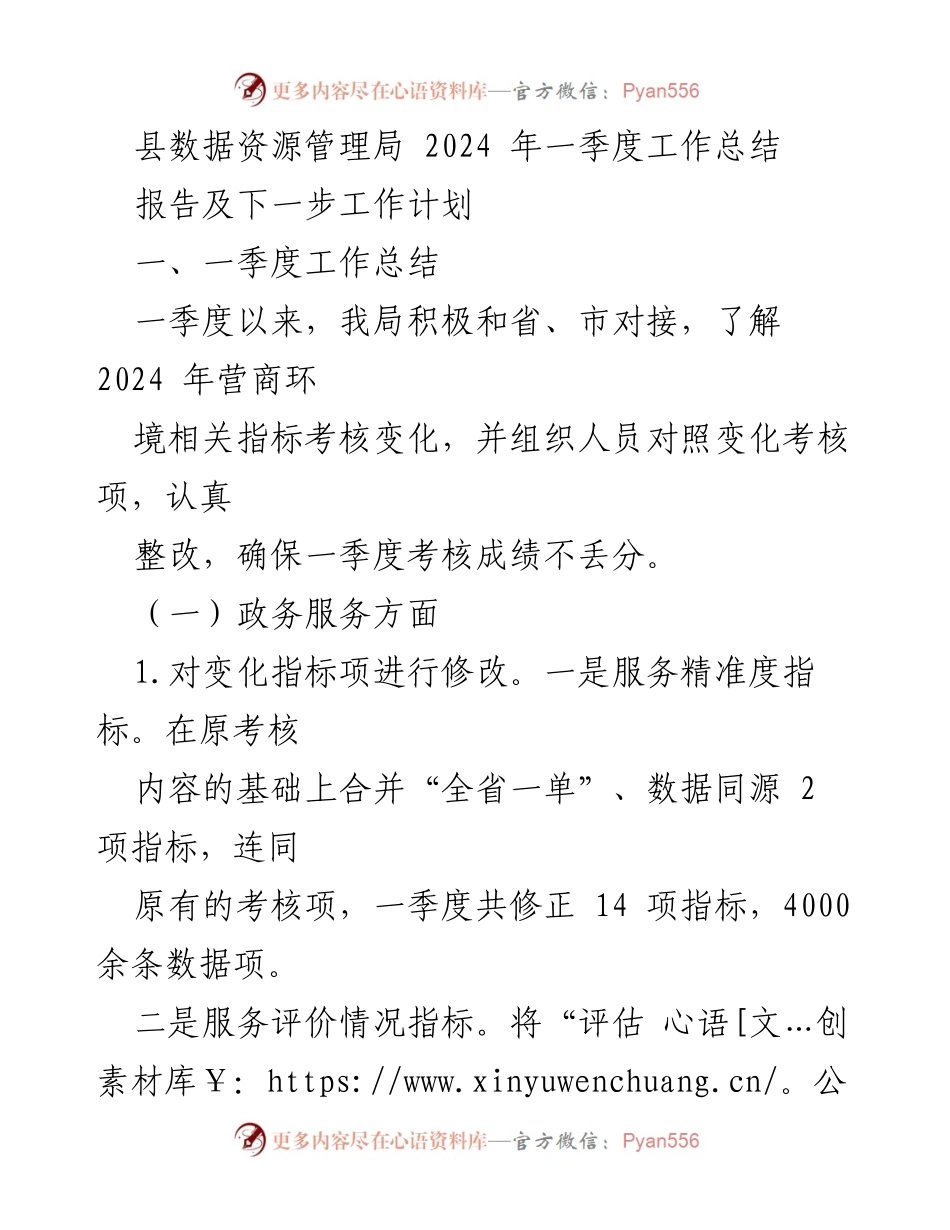 [工作总结] 一季度工作汇报 - 县数据资源管理局2024年一季度工作总结及下一步计划.docx_第1页