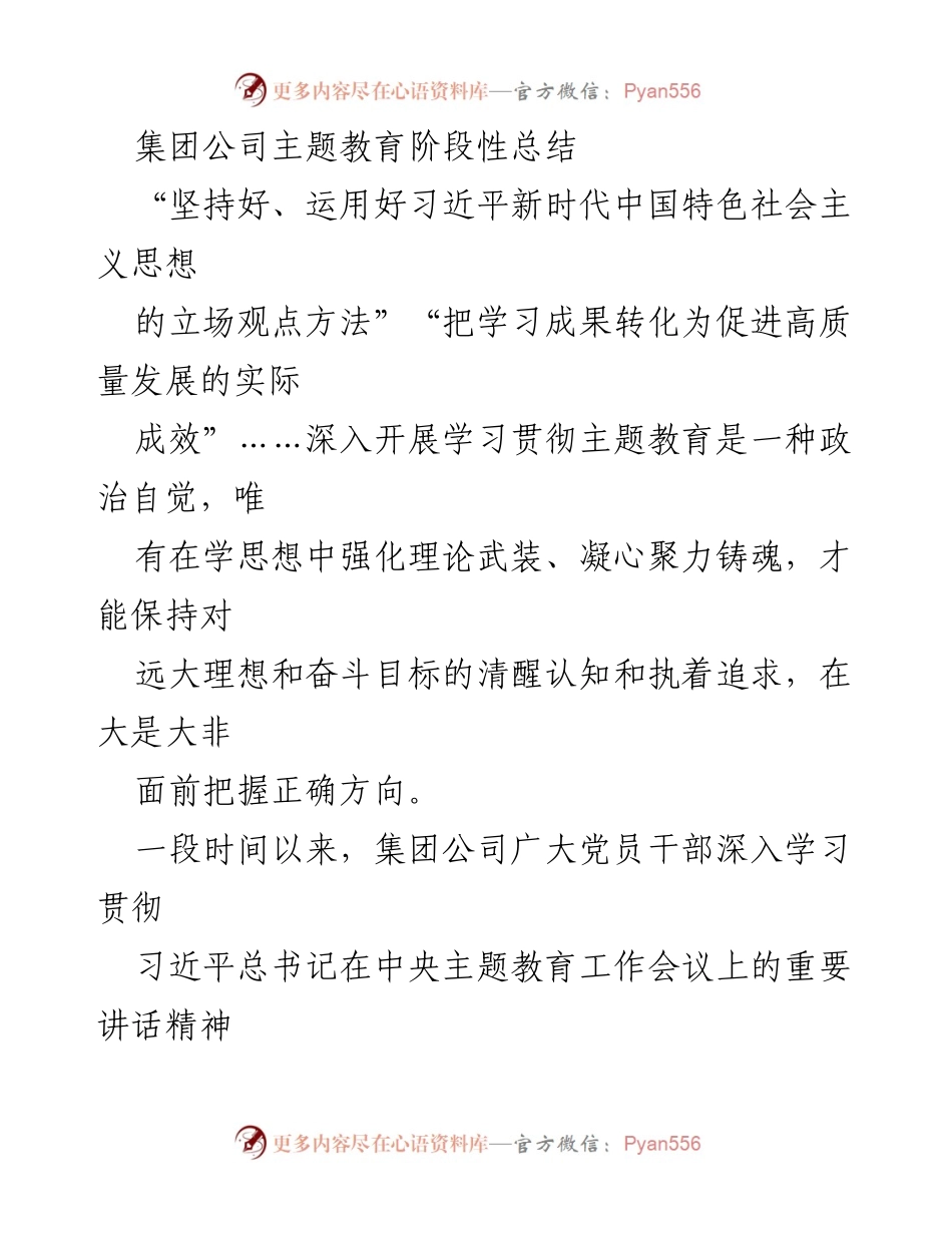 [工作总结] 主题教育 - 集团公司主题教育阶段性总结与成效分析.docx_第1页