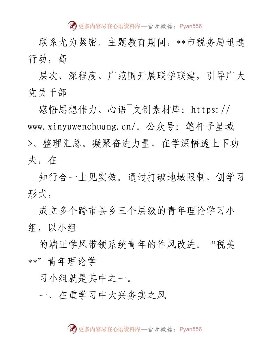 [工作总结] 主题教育 - XX市税务局青年干部主题教育开展情况汇报.docx_第2页