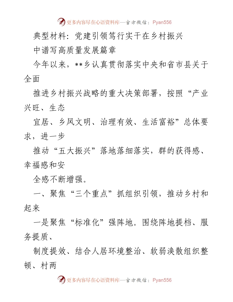 [工作总结] 乡村振兴 - 党建引领下的乡村振兴实践与成效_4.docx_第1页
