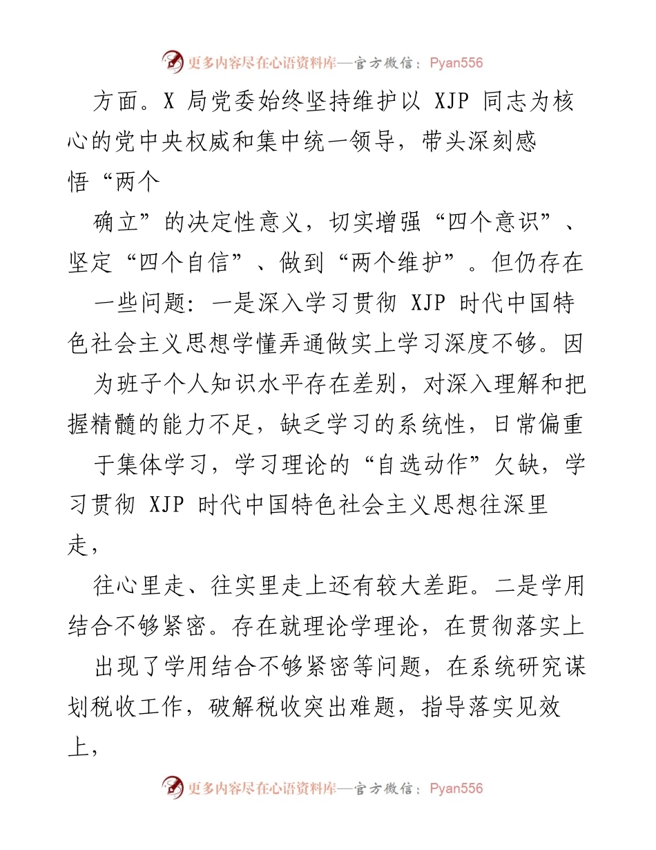 [工作总结] 专题民主生活会 - 班子检视剖析情况报告.docx_第2页