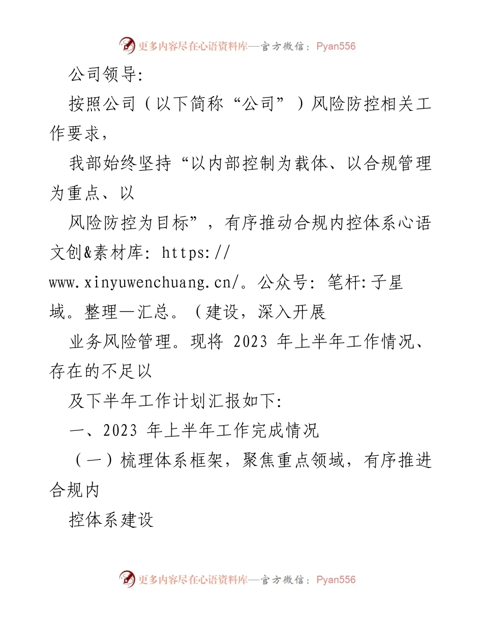 [工作总结] 上半年工作汇报 - 2023年上半年合规内控体系建设工作总结与计划.docx_第1页