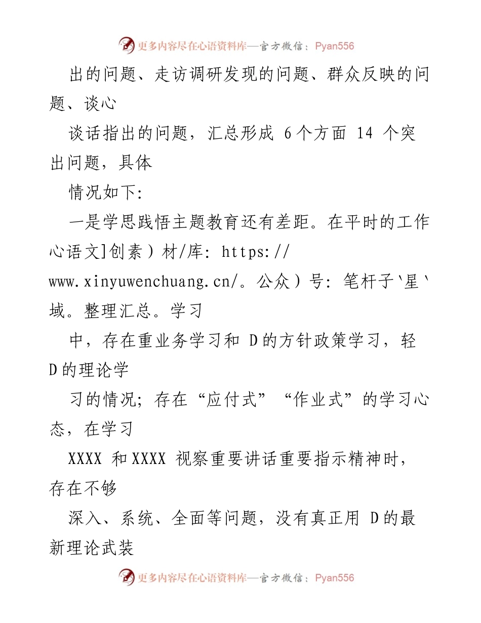 [工作总结] 主题教育 - 2023年D委班子成员主题教育问题查摆总结.docx_第2页