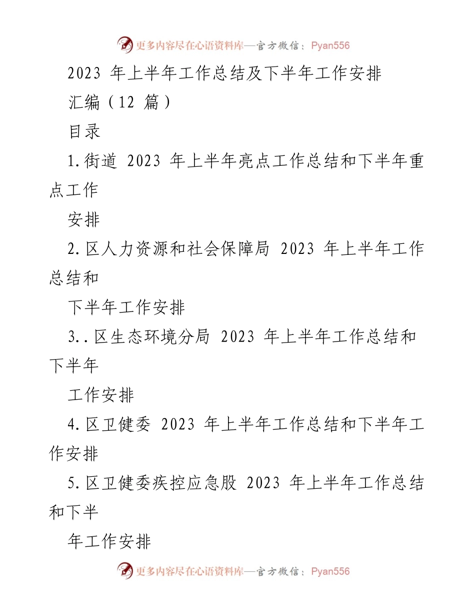 [工作总结] 上半年工作总结及下半年工作安排 - 2023年各部门工作总结与安排汇编.docx_第1页