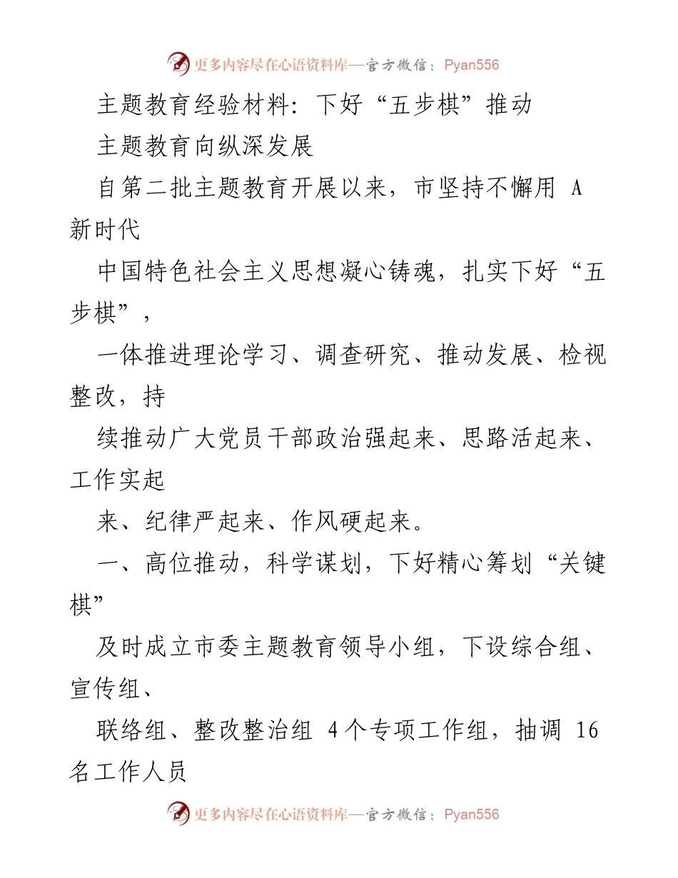 [工作总结] 主题教育 - 深化主题教育的“五步棋”实践经验总结.docx_第1页