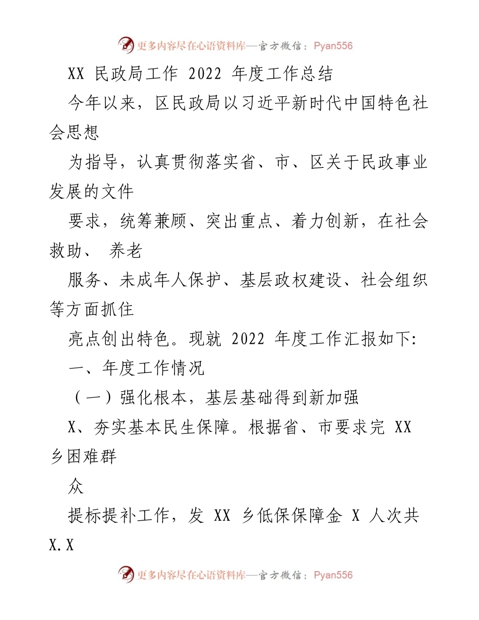 [工作总结] XX民政局 - 2022年度民政局工作总结报告.docx_第1页