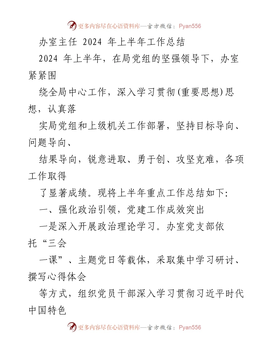 [工作总结] 2024年上半年 - 办室主任工作总结与成效分析.docx_第1页