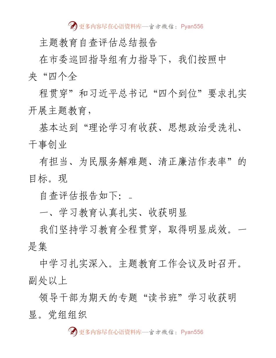 [工作总结] 主题教育自查 - 主题教育自查评估总结报告.docx_第1页