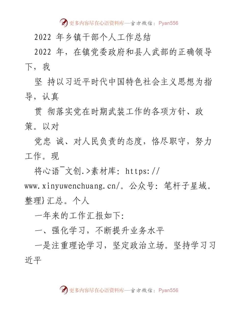 [工作总结] 乡镇干部 - 2022年度乡镇干部个人工作总结与工作落实情况报告.docx_第1页